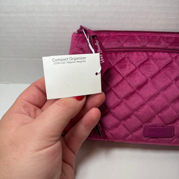 Vera Bradley Majestic Magenta Pink Zip Compact Organizer Quilted Velvet NWT - Picture 2 of 7